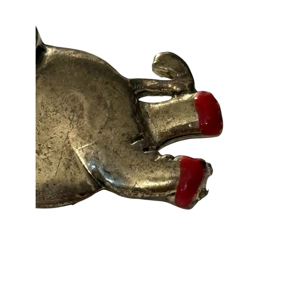 VTG Lazy Elephant Brooch Pin Gold Tone Red Enamel Shoes Figural Unique MCM Funny